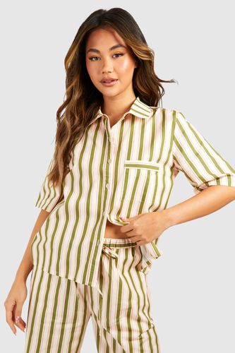 Womens Stripe Cotton Poplin Short Sleeve Shirt - - 10 - boohoo - Modalova