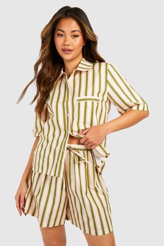 Womens Stripe Cotton Poplin Shorts - - 16 - boohoo - Modalova