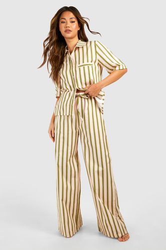 Womens Stripe Cotton Poplin Long Trouser - - 10 - boohoo - Modalova