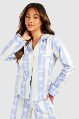 Womens Cotton Poplin Stripe Palm Print Long Sleeve Shirt - - 10 - boohoo - Modalova