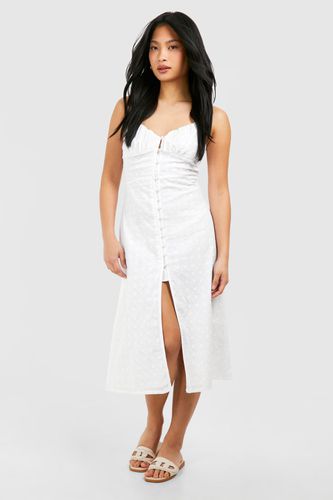 Womens Petite Broderie Button Detail Midi Dress - - 10 - boohoo - Modalova