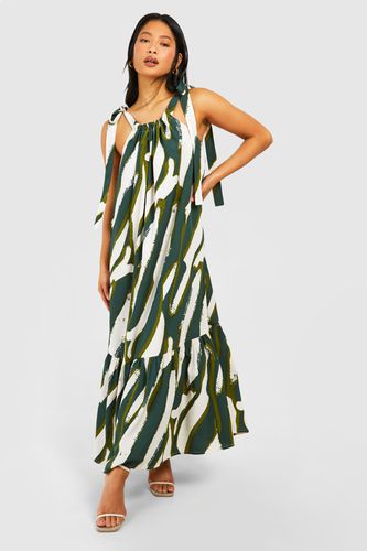 Womens Petite Printed Tie Shoulder Maxi Dress - - 12 - boohoo - Modalova