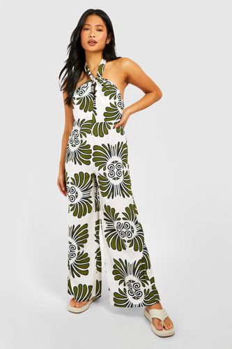 Womens Petite Printed Twist Front Jumpsuit - - 10 - boohoo - Modalova