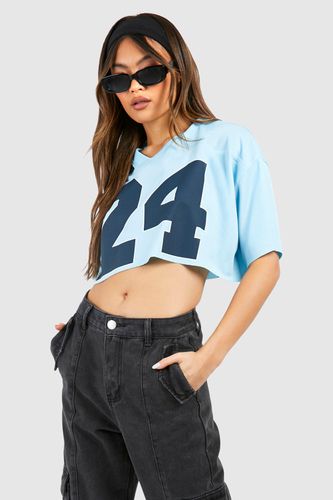 Womens 24 Slogan Airtex Mesh Cropped T-shirt - - XL - boohoo - Modalova