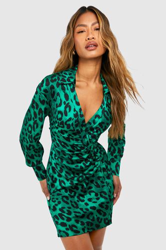Womens Leopard Button Down Shirt Dress - - 12 - boohoo - Modalova