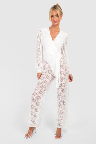 Womens Lace Long Sleeve Jumpsuit - - 16 - boohoo - Modalova