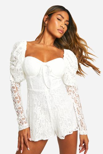 Womens Lace Playsuit - White - 10 - boohoo - Modalova