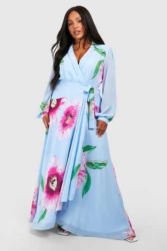 Womens Plus Floral Print Long Sleeve Wrap Maxi Dress - - 16 - boohoo - Modalova