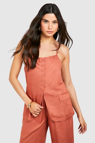 Womens Linen Look Button Front Longline Waistcoat - - 10 - boohoo - Modalova