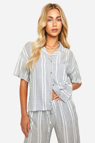 Womens Tonal Stripe Linen Look Relaxed Fit Shirt - - 10 - boohoo - Modalova