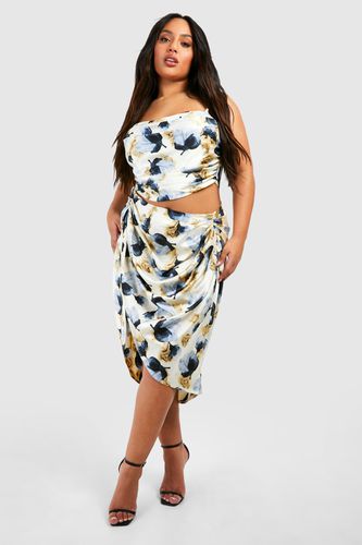 Womens Plus Woven Printed Ruched Front And Back Midi Skirt - - 16 - boohoo - Modalova