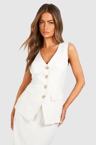 Womens Linen Look Longline Waistcoat - - 8 - boohoo - Modalova