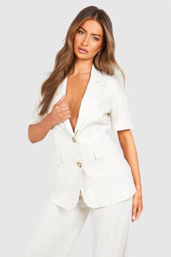 Womens Linen Look Boxy Short Sleeved Blazer - - 10 - boohoo - Modalova