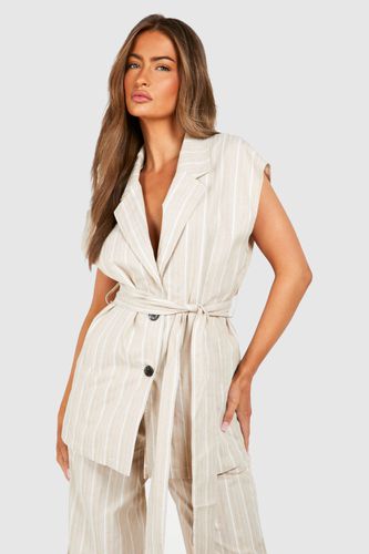 Womens Linen Look Tie Detail Waistcoat - - 10 - boohoo - Modalova