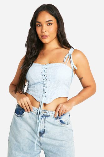 Womens Plus Brodier Lace Up Corset Top - - 28 - boohoo - Modalova