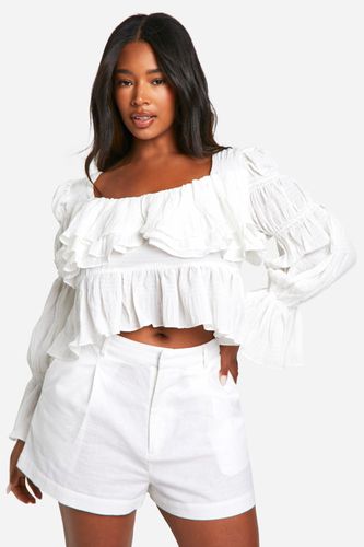 Womens Plus Textured Ruffle Peplum Top - - 16 - boohoo - Modalova