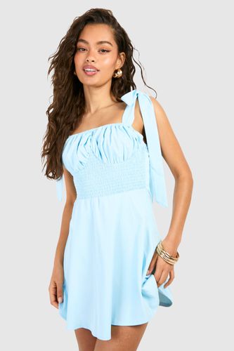 Womens Shirred Poplin Mini Dress - - 14 - boohoo - Modalova