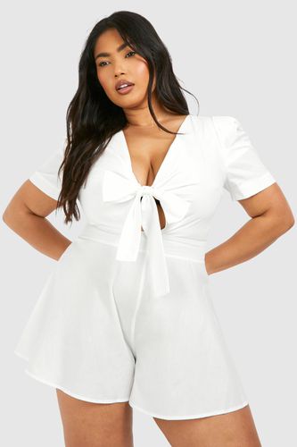 Womens Plus Cotton Poplin Tie Front Playsuit - - 24 - boohoo - Modalova