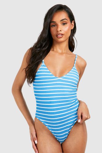 Womens Tall Crinkle Stripe Plunge Swimsuit - - 14 - boohoo - Modalova