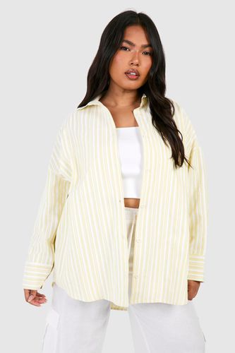 Womens Plus Oversized Linen Stripe Shirt - - 26 - boohoo - Modalova