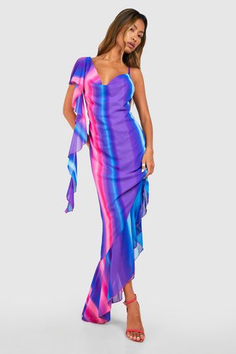 Womens Ombre Print Ruffle Cowl Neck Midaxi Dress - - 10 - boohoo - Modalova