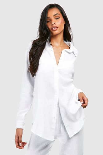 Womens Tall Crinkle Cotton Oversized Beach Shirt - - 16 - boohoo - Modalova