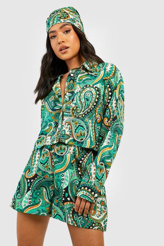 Womens Petite Paisley Shirt Headscarf And Short Co-ord - - 10 - boohoo - Modalova