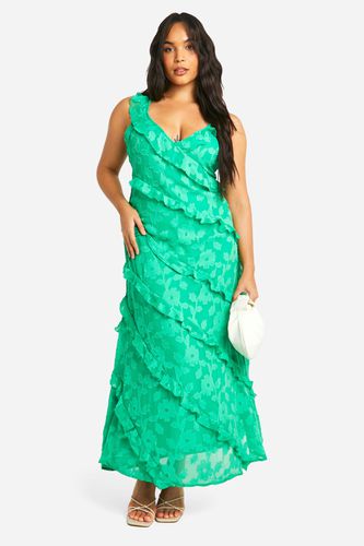 Womens Plus Jacqard Ruffle Strappy Maxi Dress - - 18 - boohoo - Modalova