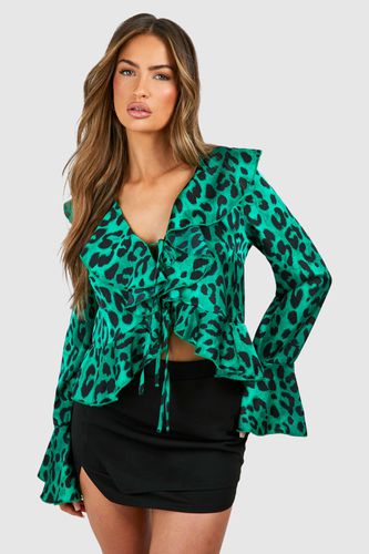 Womens Leopard Ruffle Chiffon Printed Blouse - - 12 - boohoo - Modalova