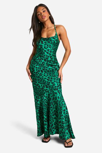 Womens Leopard Print Tie Back Ruffle Hem Maxi Dress - - 12 - boohoo - Modalova