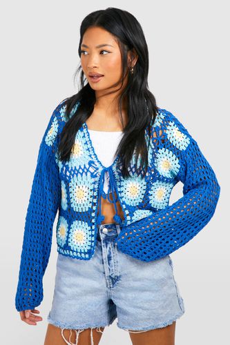 Womens Petite Patchwork Crochet Tie Front Cardigan - - M - boohoo - Modalova