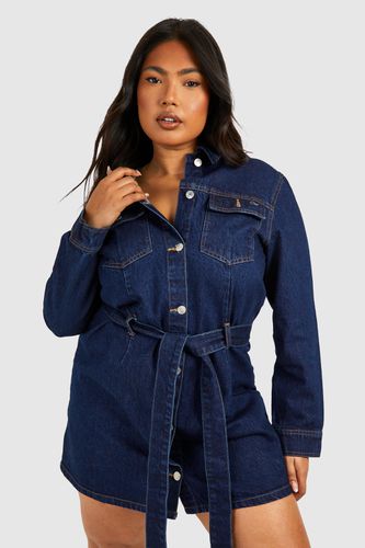 Womens Plus Denim Tie Belt Shift Dress - - 22 - boohoo - Modalova