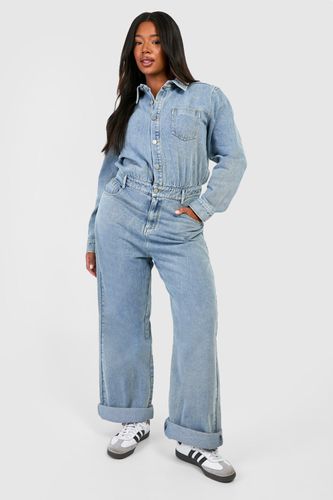 Womens Plus Straight Leg Denim Boilersuit - - 20 - boohoo - Modalova