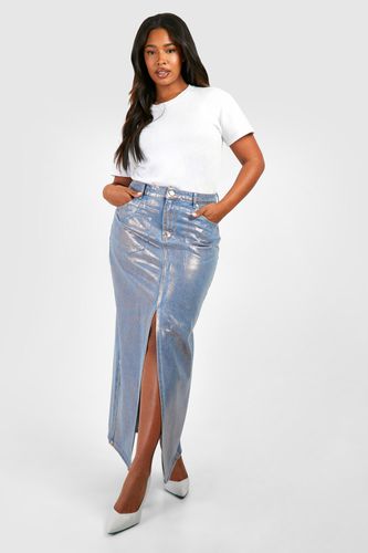 Womens Plus Iridescent Metallic Coated Denim Maxi Skirt - - 18 - boohoo - Modalova