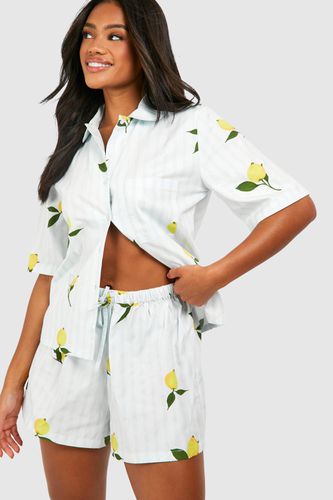 Womens Cotton Poplin Lemon Stripe Pyjama Short - - 10 - boohoo - Modalova