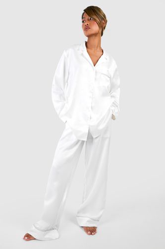Womens Bridal Diamante Shirt And Trouser Pyjama Set - - 10 - boohoo - Modalova