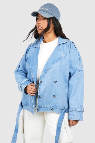 Womens Plus Denim Oversized Biker Jacket - - 16 - boohoo - Modalova