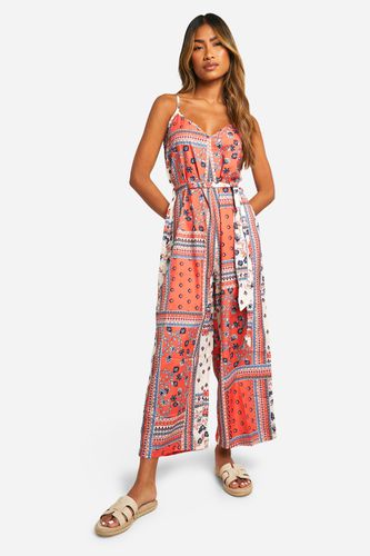 Womens Mixed Print Strappy Culotte Jumpsuit - - 10 - boohoo - Modalova