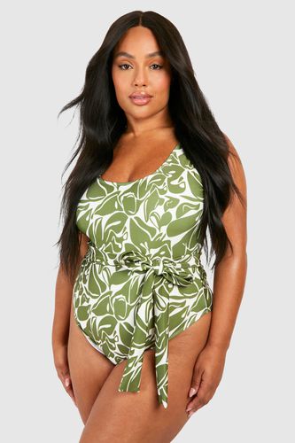 Womens Plus Abstract Tie Waist Swimsuit - - 20 - boohoo - Modalova