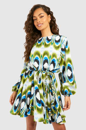 Womens Bright Geo Print Godet Mini Dress - - 10 - boohoo - Modalova