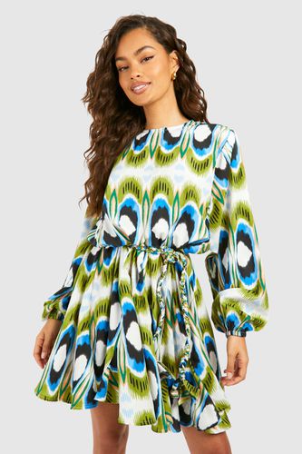 Womens Bright Geo Print Godet Mini Dress - - 18 - boohoo - Modalova