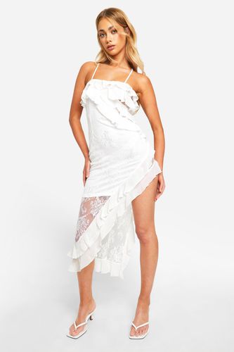 Womens Lace Frill Asymmetric Midaxi Dress - - 10 - boohoo - Modalova