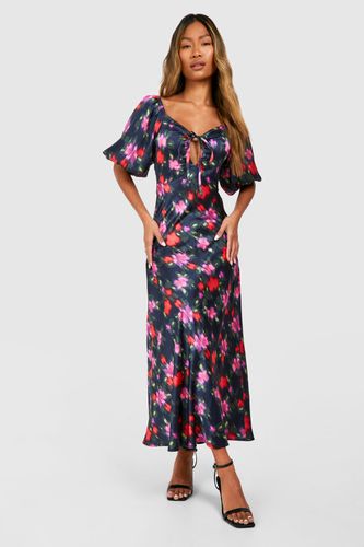 Womens Blur Floral Satin Puff Sleeve Midaxi Dress - - 12 - boohoo - Modalova
