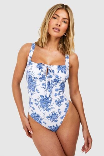 Womens Floral Ruched Detail Swimsuit - - 14 - boohoo - Modalova