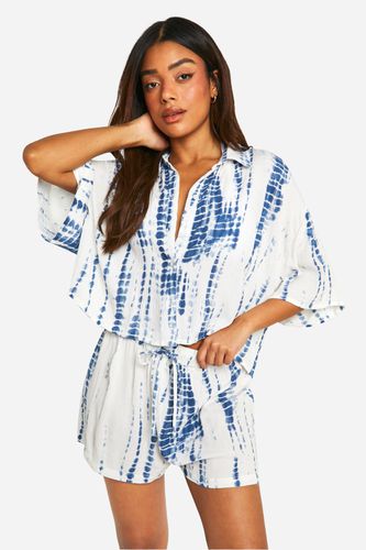 Womens Tie Dye Cheesecloth Shirt & Short Beach Co-ord - - L - boohoo - Modalova