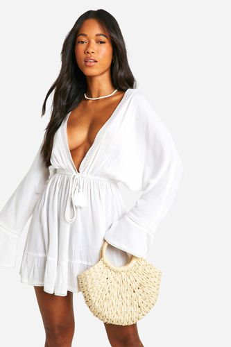 Womens Cheesecloth Lace Trim Beach Mini Dress - - M - boohoo - Modalova