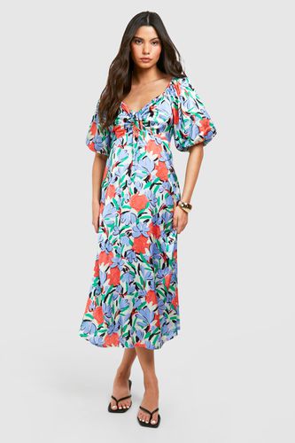 Womens Bold Floral Puff Sleeve Midaxi Dress - - 12 - boohoo - Modalova