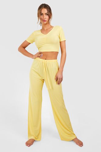 Womens Pointelle Short Sleeve Tshirt And Trouser Pj Set - - 12 - boohoo - Modalova