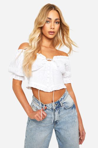 Womens Broderie Bardot Corset - - 14 - boohoo - Modalova