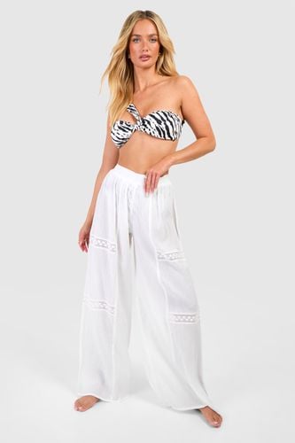 Womens Lace Detail Wide Leg Beach Trousers - - L - boohoo - Modalova